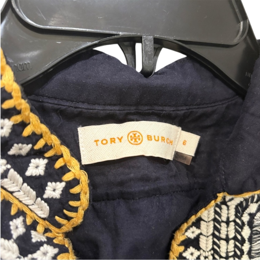 Tory Burch Navy Top with Gold and White Embroidery, size 6 - Picture 3 of 6